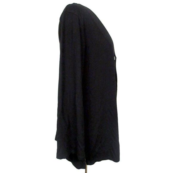 J. Jill Black Button Front V-Neck Long Sleeve Rayon Stretch Top SZ PM Side Vents - Picture 3 of 5
